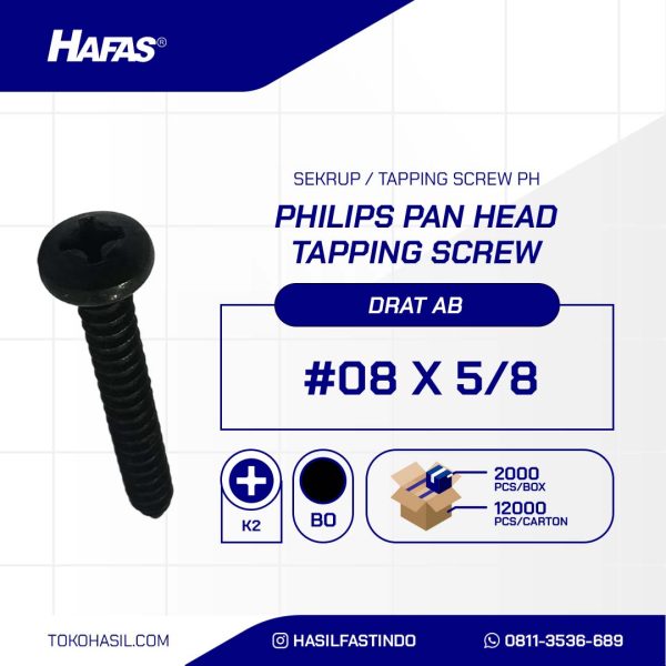 Tapping screw PH+ black burned #8 x 5/8 inch