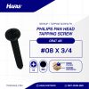 Tapping screw PH+ black baked #8 x 3/4 inch