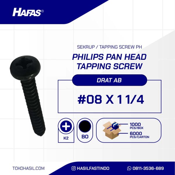 Tapping screw PH+ black burned #8 x 1 1/4 inch