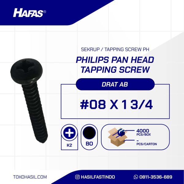 Tapping screw PH+ black burned #8 x 1 3/4 inch