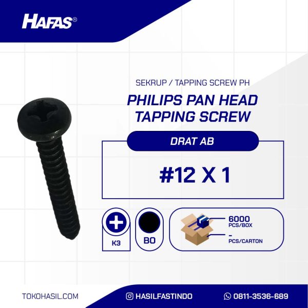 Tapping screw PH+ black burned #12 x 1 inch