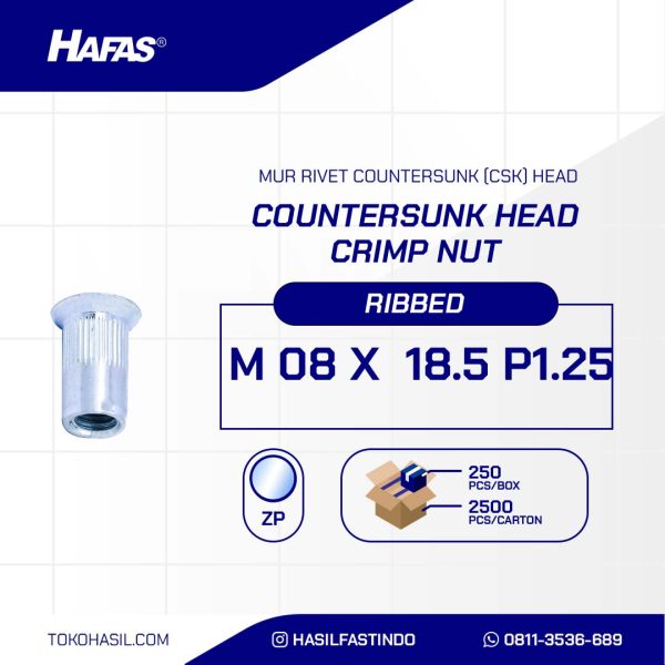 MUR RIVET COUNTERSUNK (CSK) HEAD UCP WHITE M 08 X 18.5mm P1.25