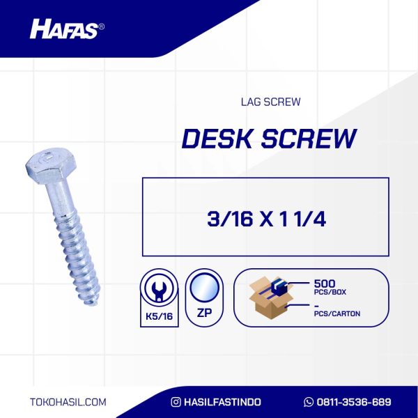 DESK SCREW / LAG SCREW WHITE UCP 3/16 X 1 1/4