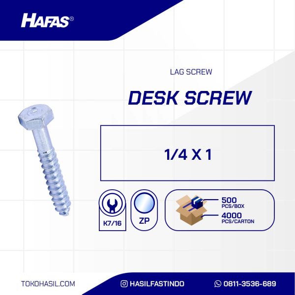 DESK SCREW / LAG SCREW UCP WHITE 1/4 X 1