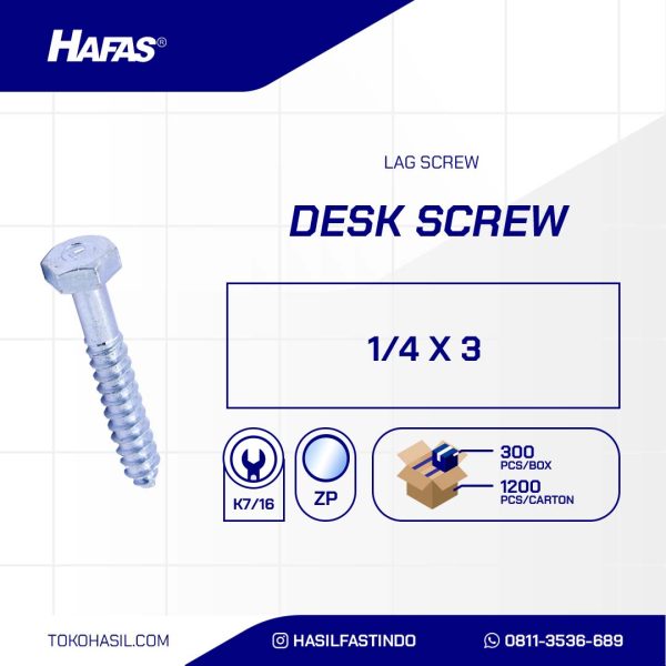 DESK SCREW / LAG SCREW UCP WHITE 1/4 X 3
