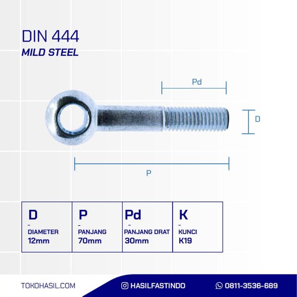 EYE BOLT UCP WHITE M12 X 70 X30 P1.75