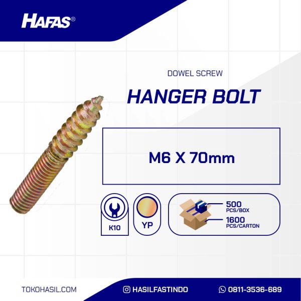 HANGER BOLT / DOWEL SCREW UCP YELLOW M6 X 70mm