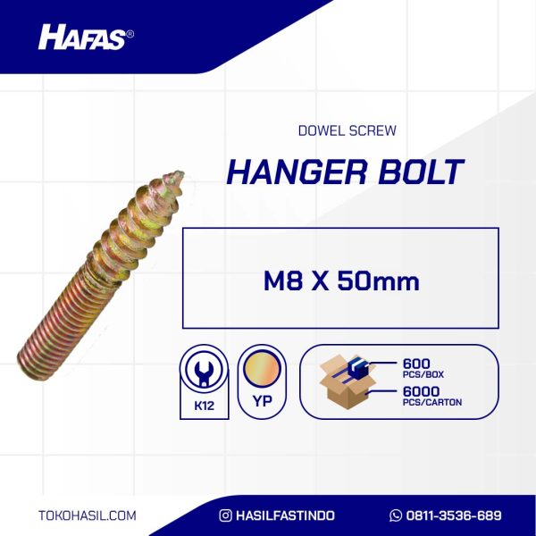 HANGER BOLT / DOWEL SCREW UCP YELLOW M8 X 50mm