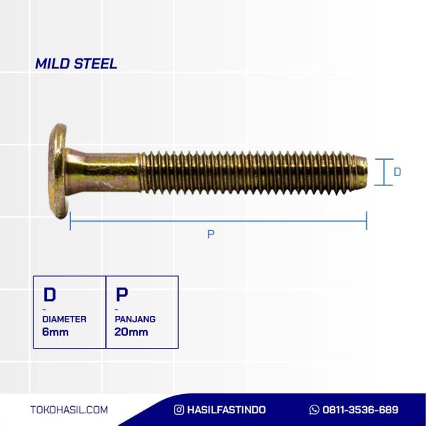 JCB-C UNDERSIZE BOLT YELLOW M6 X 20mm
