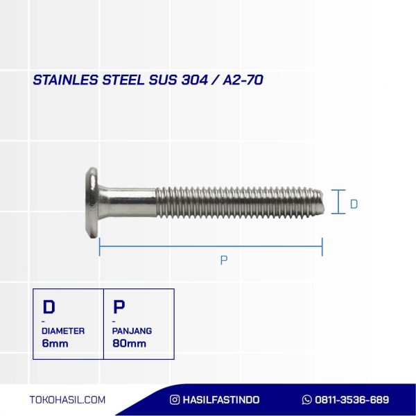 JCB-C STAINLESS SUS 304 BOLT M6 X 80mm