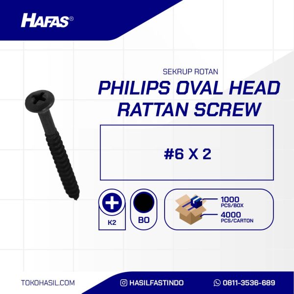 OVAL HEAD BLACK BURNED RATTAN SCREW #6 X 2