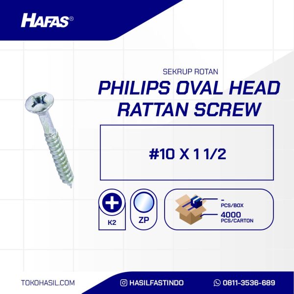 Rattan screw oval head UCP white #10 x 1 1/2