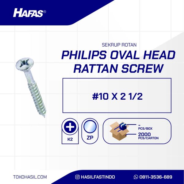 Rattan screw oval head UCP white #10 x 2 1/2