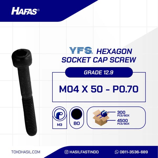 SOCKET CAP SCREW STEEL 12.9 BLACK BURNED M04 X 50mm P0.70