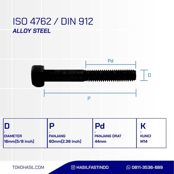 SOCKET CAP SCREW STEEL 12.9 BLACK M16 X 60mm P2.00