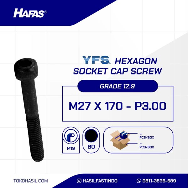 SOCKET CAP SCREW STEEL 12.9 BLACK BURN M27 X 170mm P3.00
