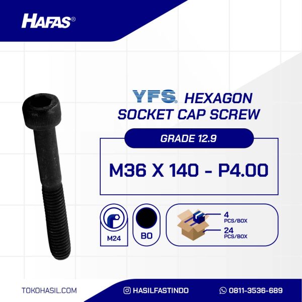 SOCKET CAP SCREW STEEL 12.9 BLACK BURN M36 X 140mm P4.00