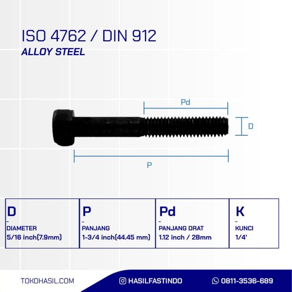 SOCKET CAP SCREW STEEL 12.9 BLACK OXIDE 5/16 X 1-3/4 INCH 18TPI