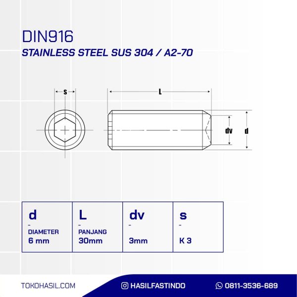 BOLT L PLANT STAINLESS STEEL SUS 304 M06 X 30 P1.00
