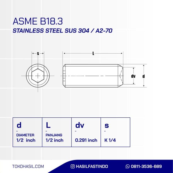 STAINLESS STEEL SUS 304 1/2 X 1/2 12TPI BOLT L PLANT