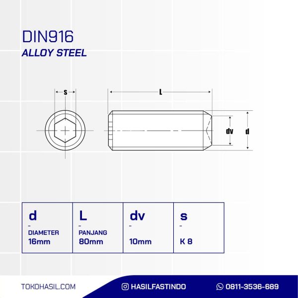 STEEL STUD BOLT 12.9 M16 X 80 P2.00 BLACK OXIDE