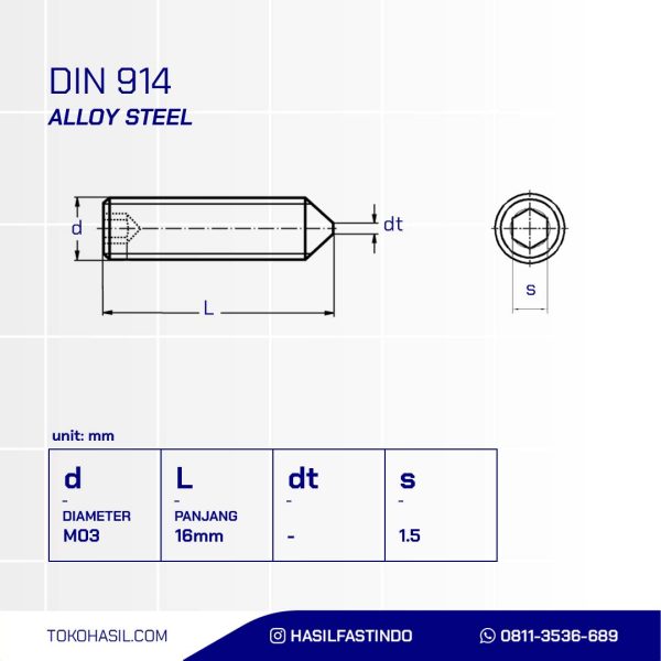 BOLT L PLANT CONE POINT STEEL 10.9 M03x16mm P0.50 BLACK BURNED