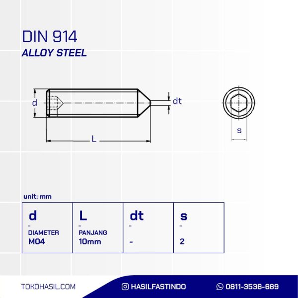 BOLT L PLANT CONE POINT STEEL 10.9 M04x10mm P0.70 BLACK BURNED