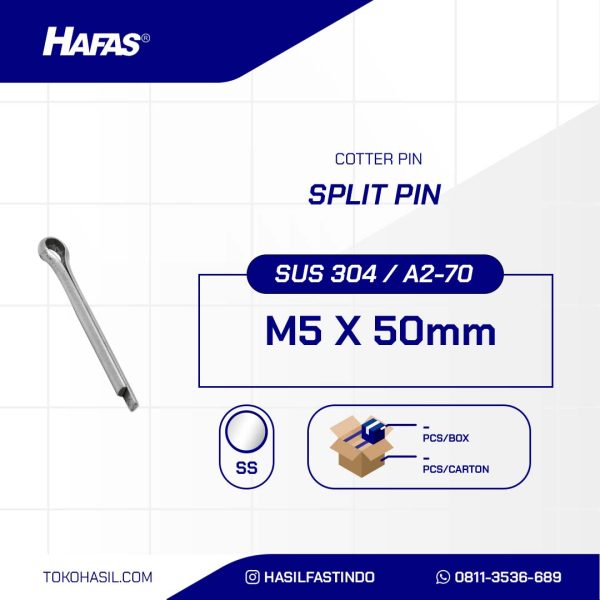 SPLEET PEN (COTTER PIN) STAINLESS SUS 304 M5 X 50mm