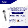 SOCKET CAP BOLT STAINLESS SUS 304 HALF THREAD M08 X 100mm P1.25