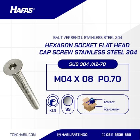 STAINLESS BOLT L SUS 304 MM FULL THREAD M04 X 8mm P0.70